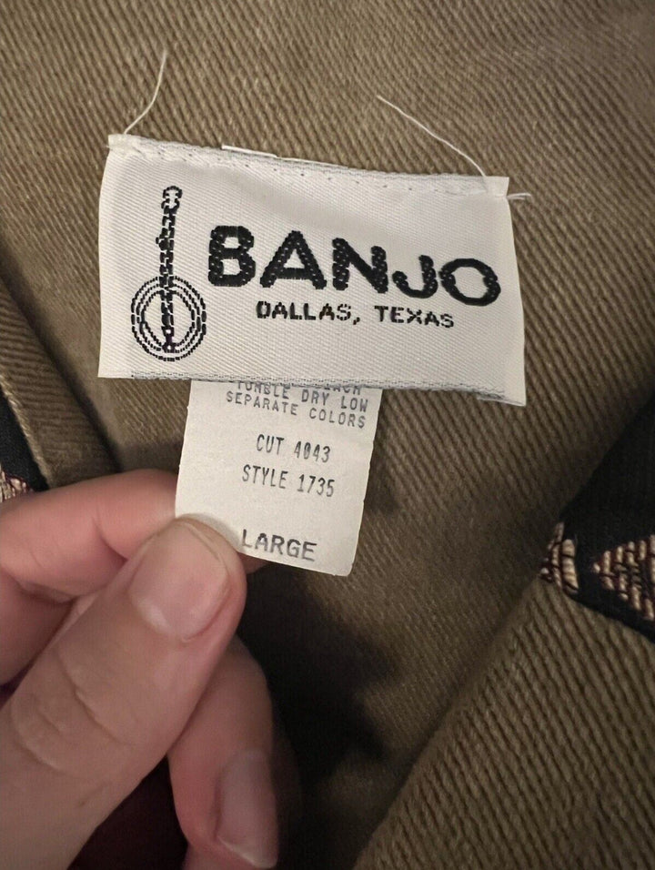 VTG Banjo Dallas Texas Women's Cowboy Boots Cropped Western Shirt Jacket - Concho Details, Tan, Size Large