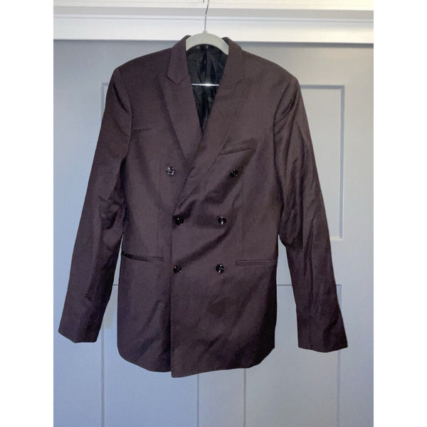 Reiss Double-Breasted Silhouette Suit Jacket 100% Wool Slim Fit Plum 38