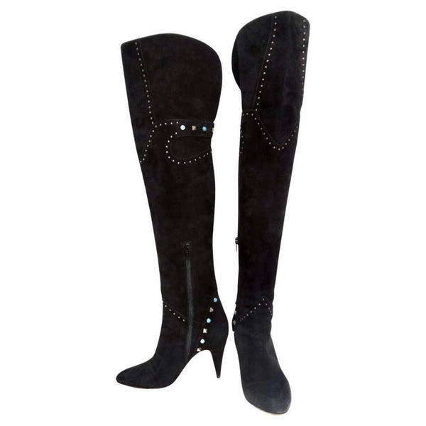Valentino rockstud Rolling Over The Knee Black boots Suede Leather 39
