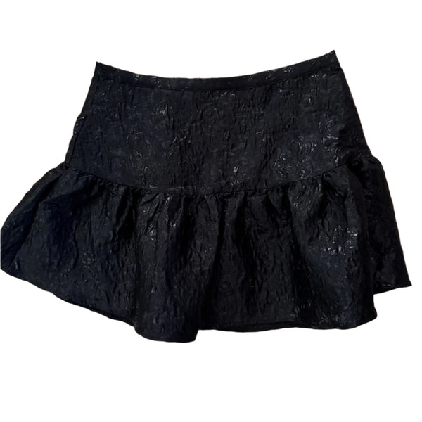 NWT Anthropologie Women's Avec Les Filles Textured Ruffle Mini Skirt Black XL