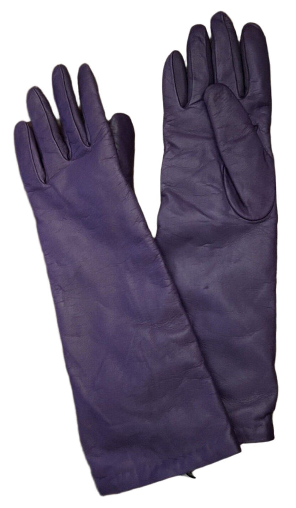 Henri Bendel Women's Purple Leather Gloves with Cashmere Lining - Size 6