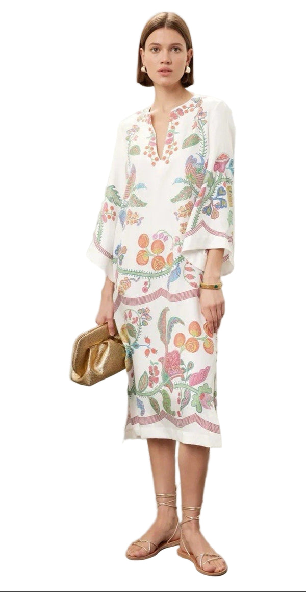 La DoubleJ Women’s Silk Kaftan – Grenadilla Placée Off White, Size Small