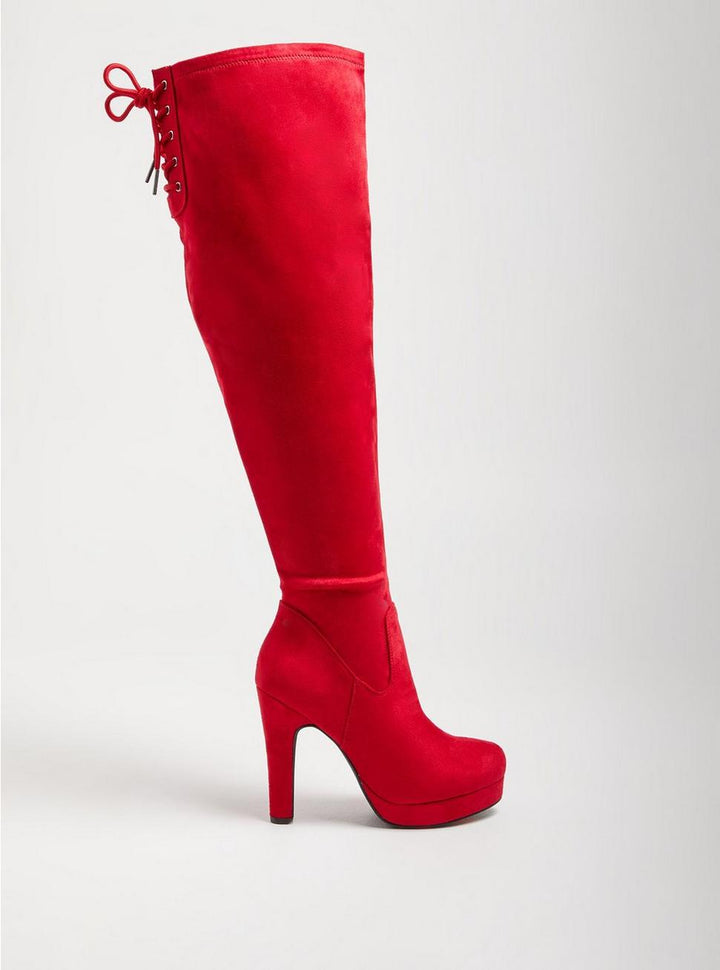 Torrid Women's Platform Over-The-Knee Faux Suede  Wide Calf Boots- Red, Size 11