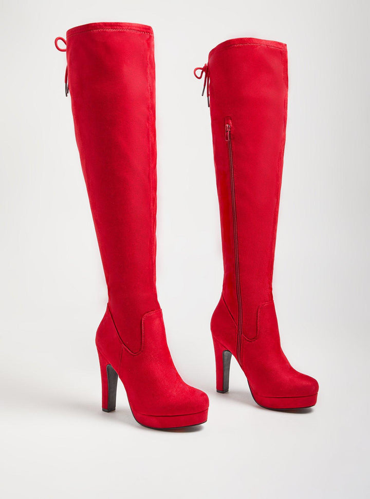 Torrid Women's Platform Over-The-Knee Faux Suede  Wide Calf Boots- Red, Size 11