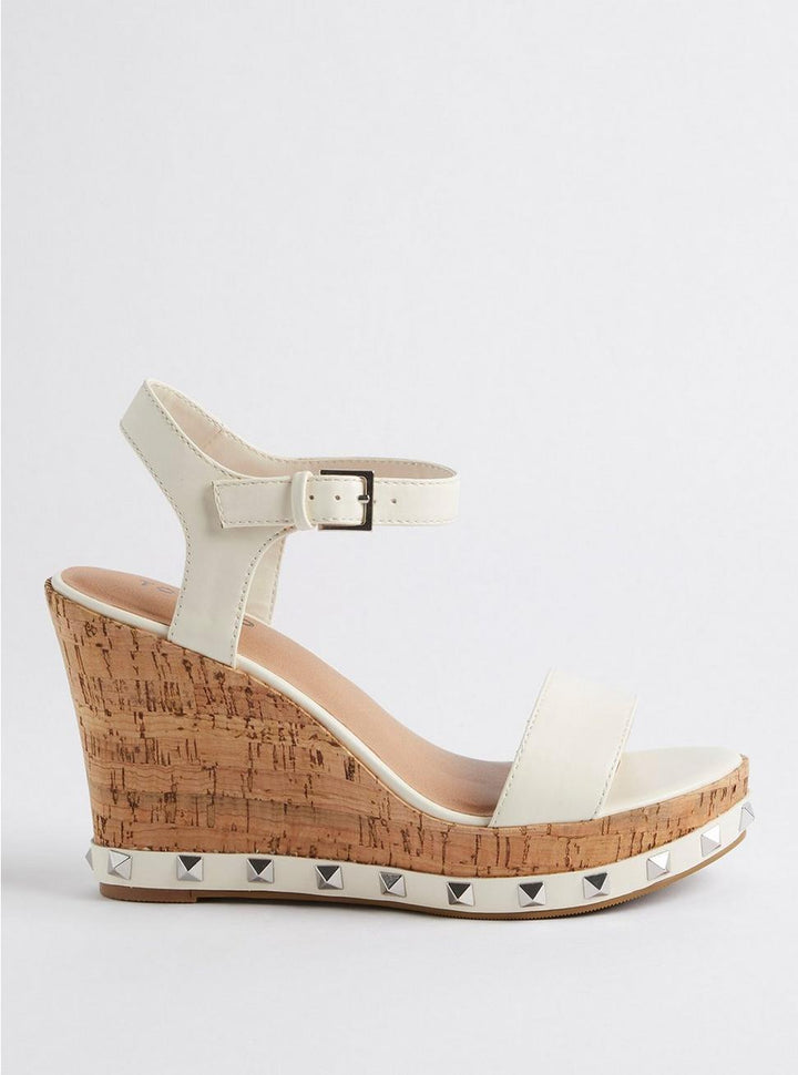 Torrid Women's Plus Size Studded Platform Cork Wedge Sandals - White/Tan, Size 11 Wide