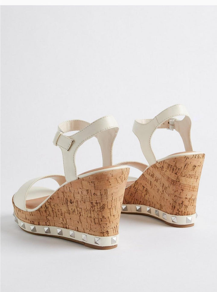 Torrid Women's Plus Size Studded Platform Cork Wedge Sandals - White/Tan, Size 11 Wide