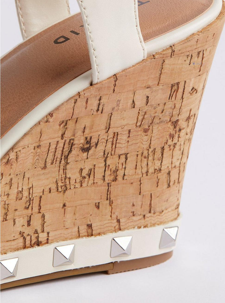 Torrid Women's Plus Size Studded Platform Cork Wedge Sandals - White/Tan, Size 11 Wide