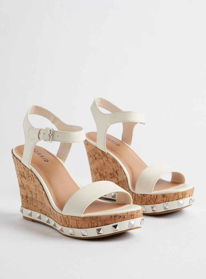 Torrid Women's Plus Size Studded Platform Cork Wedge Sandals - White/Tan, Size 11 Wide