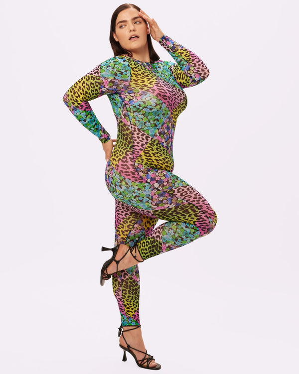 Parade x GANNI Women's Rainbow Patchwork Print Mesh Long Sleeve Catsuit - Multicolor, 3XL