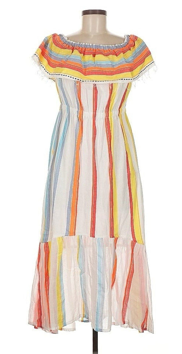 Lemlem Women’s Mokati Off-Shoulder Striped Maxi Dress – Boho Beach Style, Size Medium