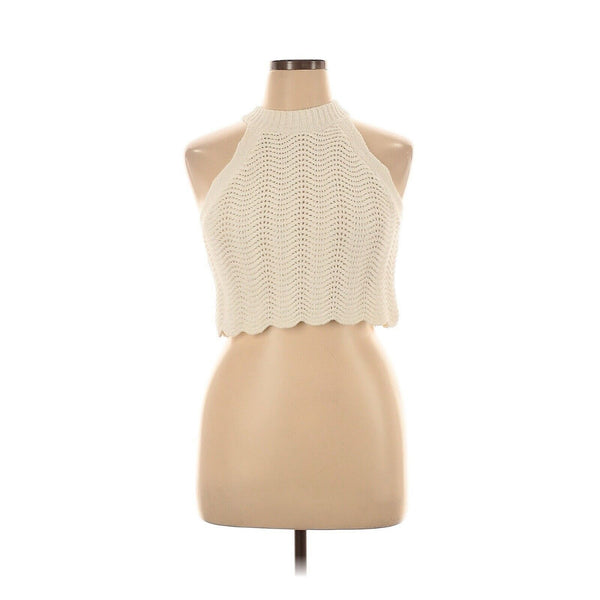 NWOT Casablanca Women's Wavy Crochet Crop Top – White, Size XL