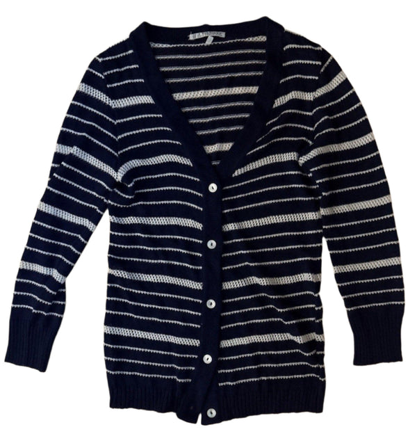 j tiktiner Women's V-Neck Knit Cardigan – Blue & White – Size 44 / US 12
