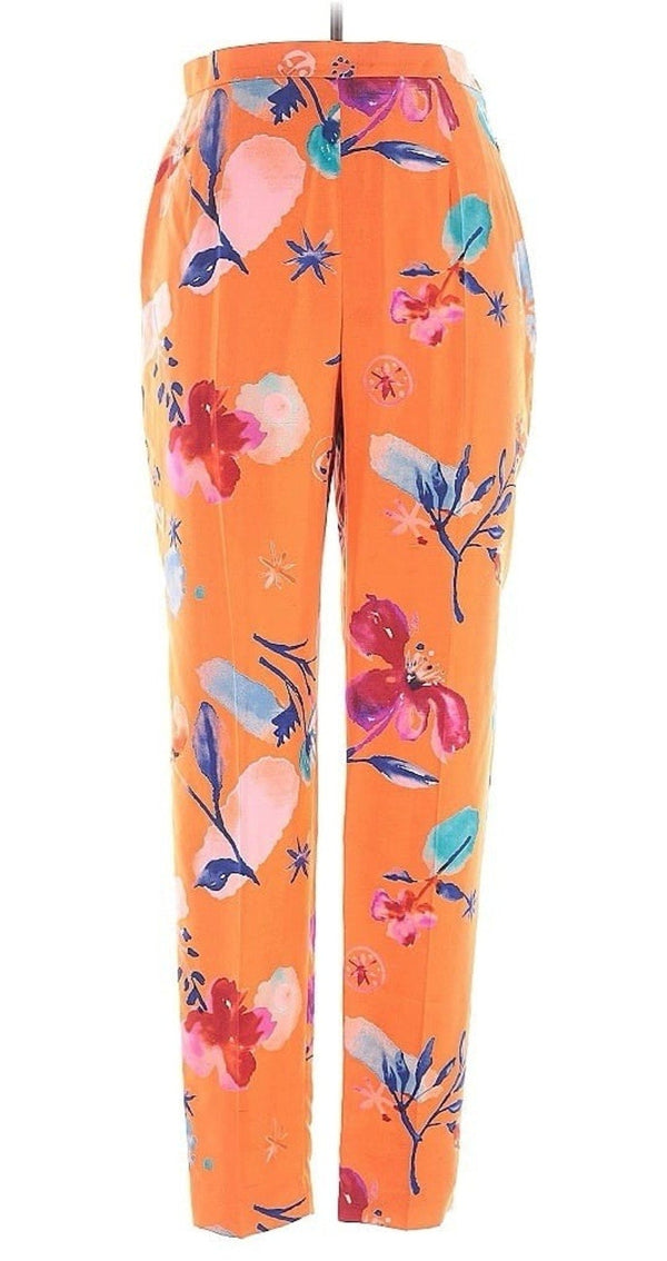 NWT Kenzo Women’s Silk Pants – Orange Floral Print, Size US 6