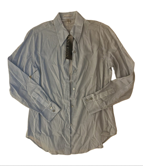 VTG Anne Klein Women’s Semi-Sheer Light Blue Button-Down Collared Blouse – Size Medium