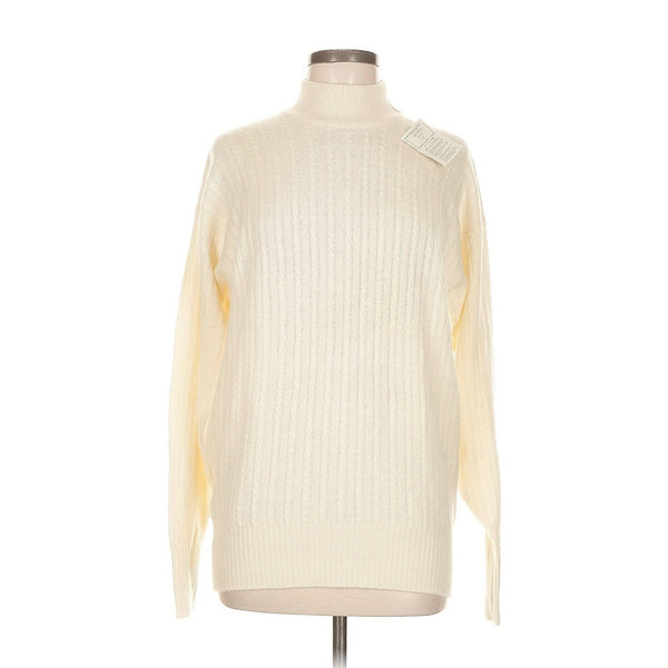 NWT Hardenglen Women’s Cashmere Cable-Knit Mockneck Sweater – White Cream, Made in Scotland, Medium,
