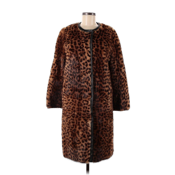 Bisang Fourrures Women's Dyed Mink Fur Leopard Print Leather Collarless Swing Coat Medium