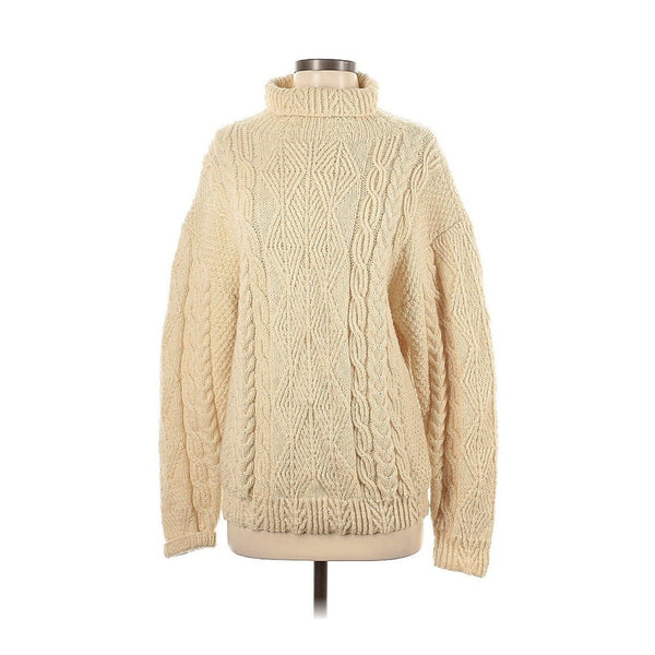 VTG Ralph Lauren Wool Sweater Cream Hand Knit Cable Knit Mock Neck Fisherman S