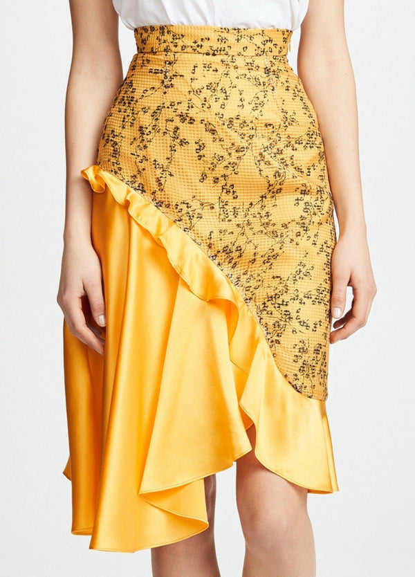 Pamplemoose Women's  Yellow Ruffle Mini Skirt – 100% Silk – Size 2 (EU 34)