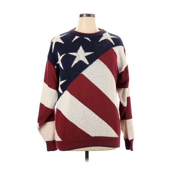 VTG American Edition USA Flag Design Crew Neck Sweater, Size XL