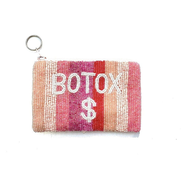 Pink Ombre Striped Beaded Botox Money $ Zipper Pouch 5.5 X 3.5”