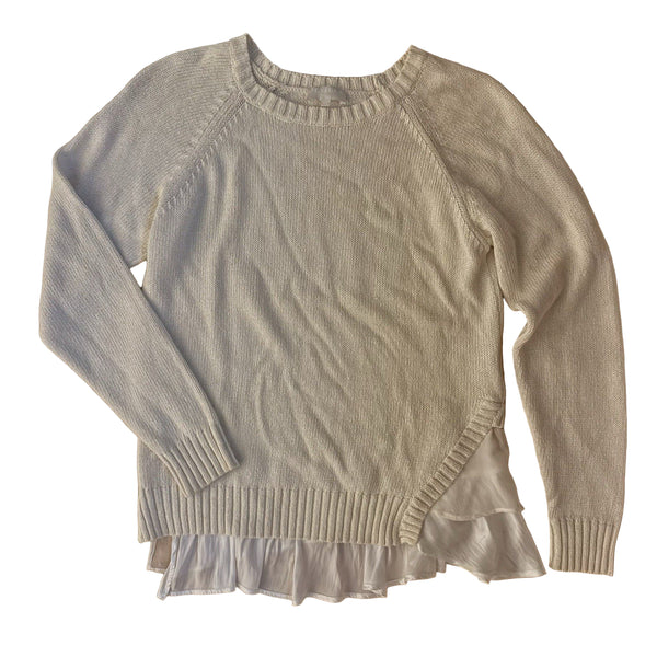 Maille Clu Women's Layered Cream White Silk Linen Cotton Long Sleeve Sweater Top Knit XS