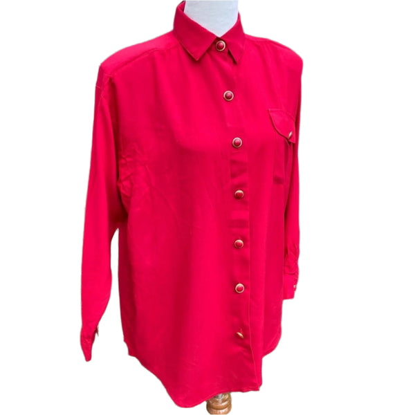 Vintage Women's Scarlet Red Blouse - New Wave PRH Basics - Size Medium