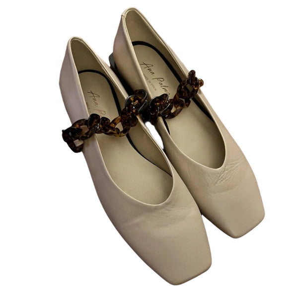 Ana Palma Women's Flats Cream Leather Slip Beige Tortoise Chain Shoes EU 40