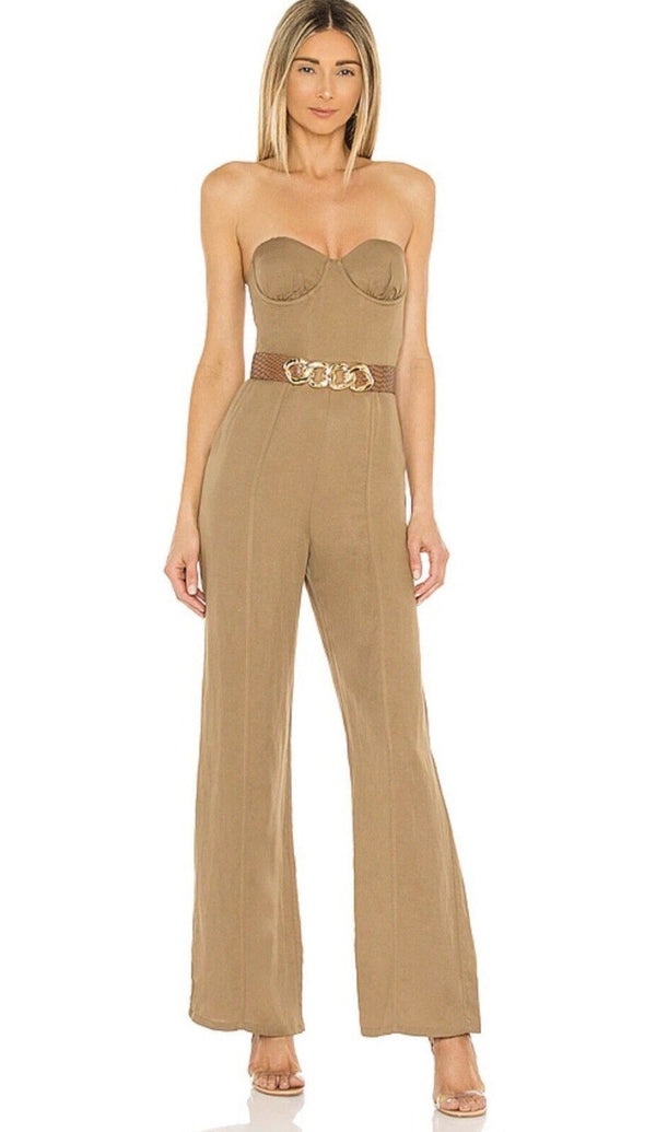 NWT Lovers & friends Tan Beige Steph Strapless Jumpsuit (no Belt) Large