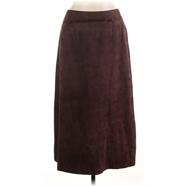 Talbots Women's 100% Suede Leather Midi Skirt, Chocolate Brown, Western Style, Size 10P