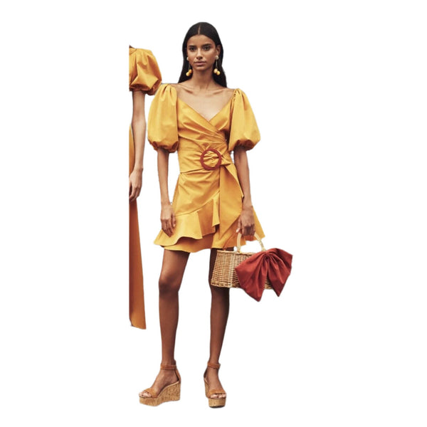 NWT Anthropologie Sachin & Babi Raeann Yellow Mustard Belted Mini Dress 14