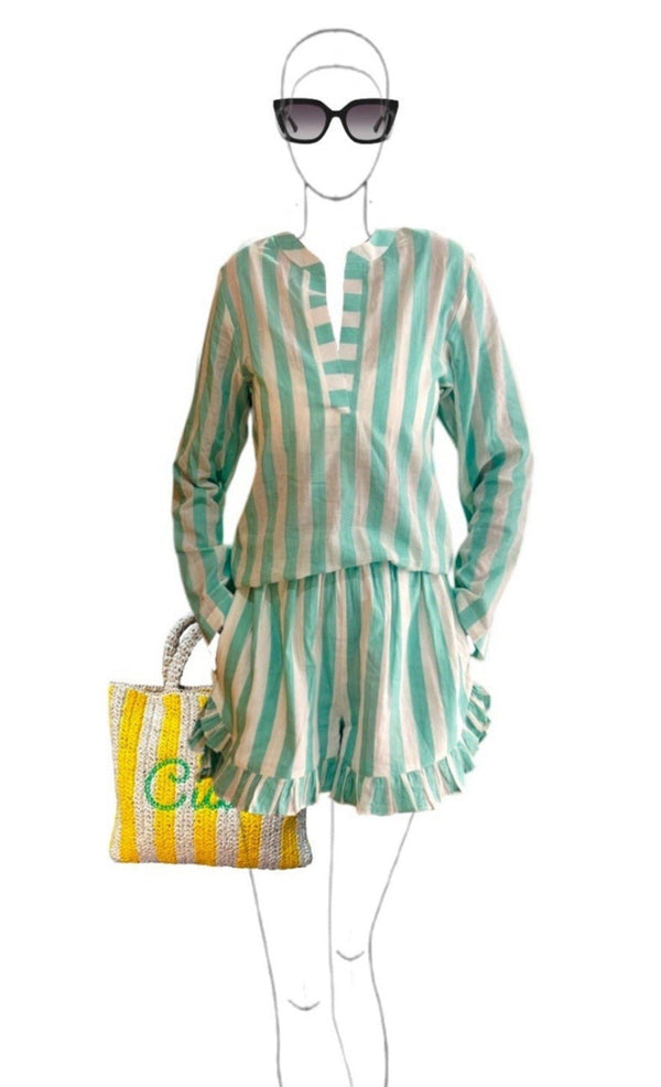 NWT Malabar Collective Women’s Isobel Mint Striped Midi Shirt Dress Medium