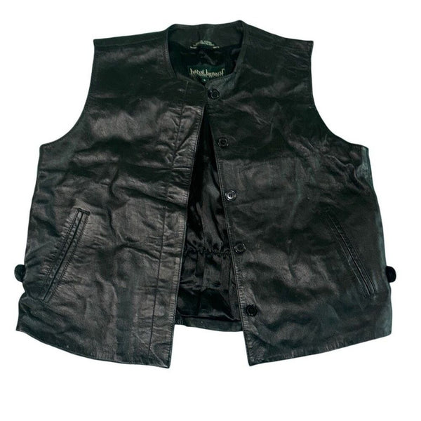 HARVE BERNARD Women's Leather Vest - Dark Brown with Black Collarless Design - Size Medium