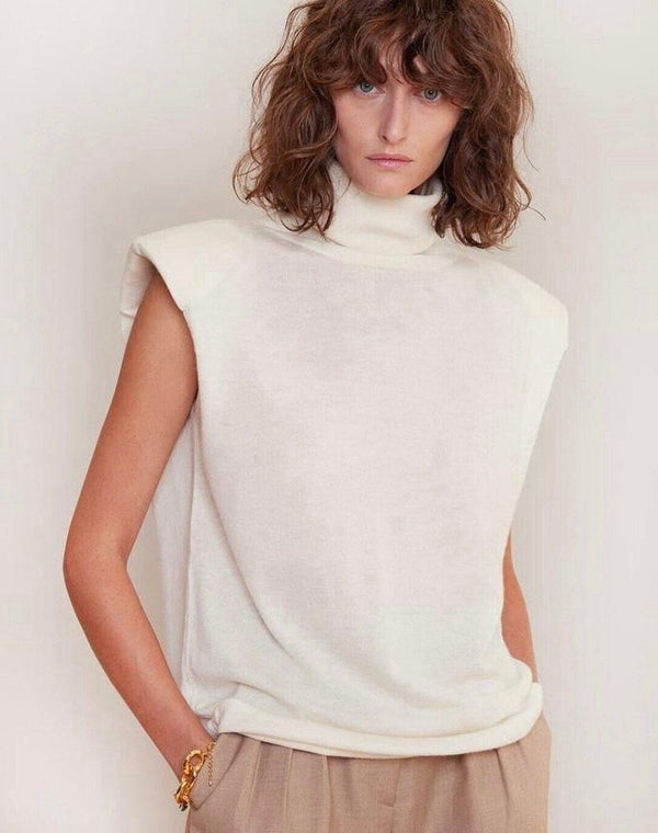 NWT LouLou Studio Women's Ivory Fazziolu Sleeveless Turtleneck Wool/Cashmere Top, Size Small