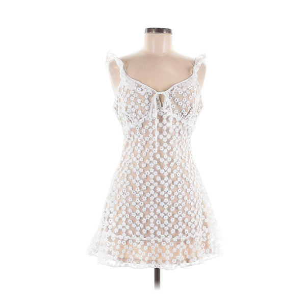 Just Me Women’s White Lace Babydoll Mini Dress | Bridal | Medium