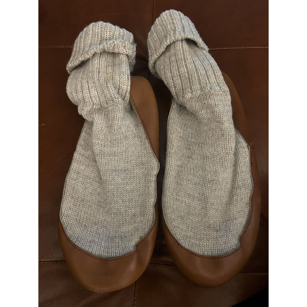 L.L. Bean Wool Slipper Socks Light Gray Leather Sole Size S