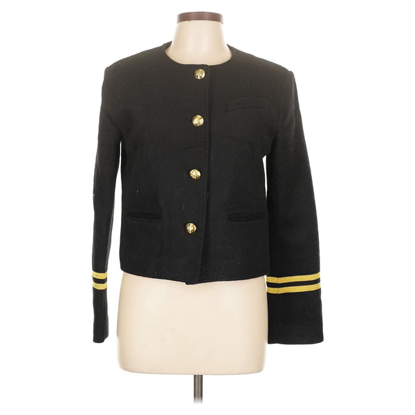 Women’s Black Wool Spencer Captain’s Jacket – Collarless Blazer w/ Gold Nautical Buttons, Size Large