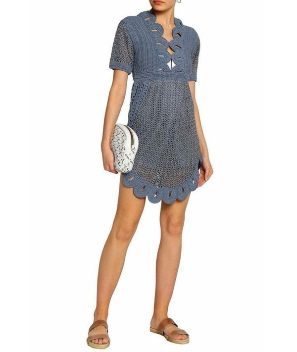 NWT Alice McCall Women's Everybody Knows Knit Blue Crochet Midi Dress, Size 6