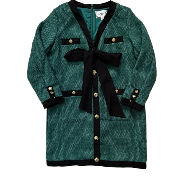 Pomander Place by Tuckernuck Women's Green Coco Tweed Bow Dress – Long Sleeve, Shift Style (Small)