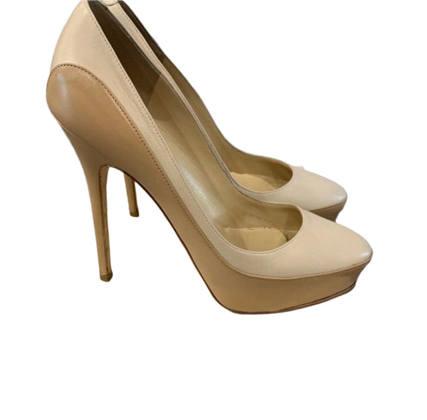 Jimmy Choo Women's Abel Nude Tan White Perf Asphalt Antelope Heels Pumps Stiletto 38.5