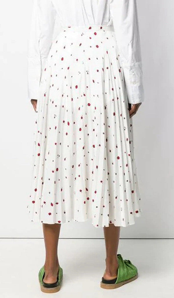 Chinti and Parker Women's Silk Midi Skirt – White with Strawberry Print – Size 4