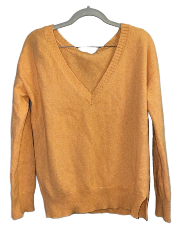 Frances Austen Women's 100% Cashmere Orange Reversible V-Neck Sweater, Extra Large