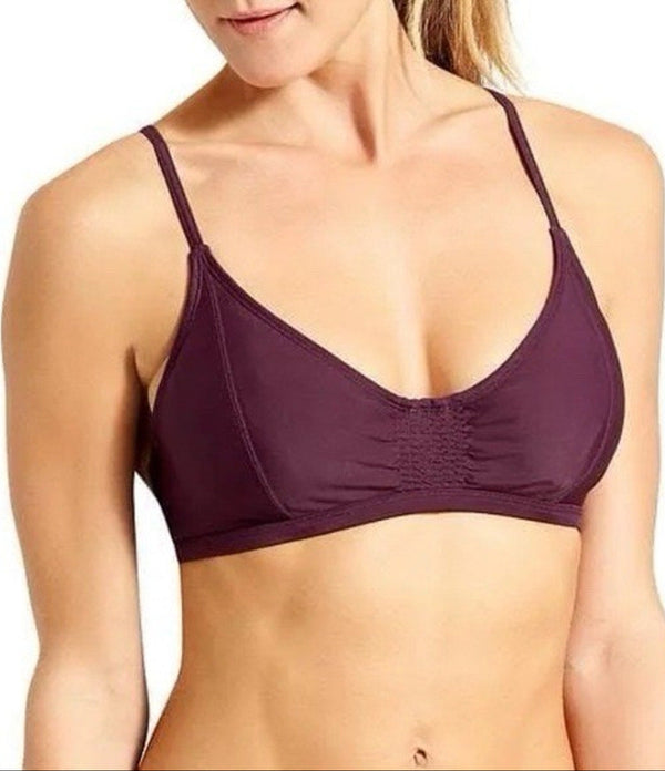 NWT Athleta Women’s Smocked Bikini Top – Jazz Purple Burgundy Crisscross Straps Size 34 B/C