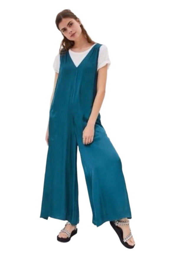 Anthropologie Women's Viscose Wide-Leg Jumpsuit - Green Teal, Size Small