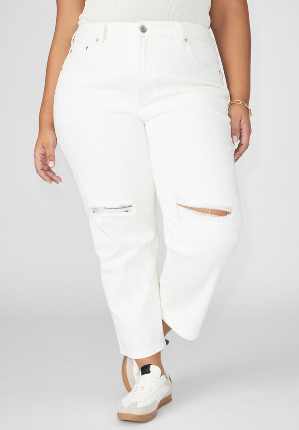 Eloquii Women's Naomi Ripped High Rise Jeans - White, Plus Size 24