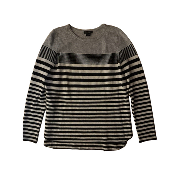 C by Bloomingdale’s Women’s 2-Ply Cashmere Sweater Grey Black Stripe Large
