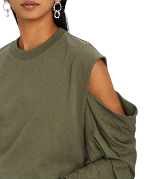 RTA Women's Capucine Cold Shoulder Long Sleeve Tee, Green, Size Small