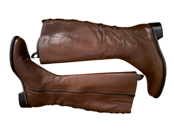Sesto Meucci Brown Knee-High Lace-Up Moto Boots – Size 8.5