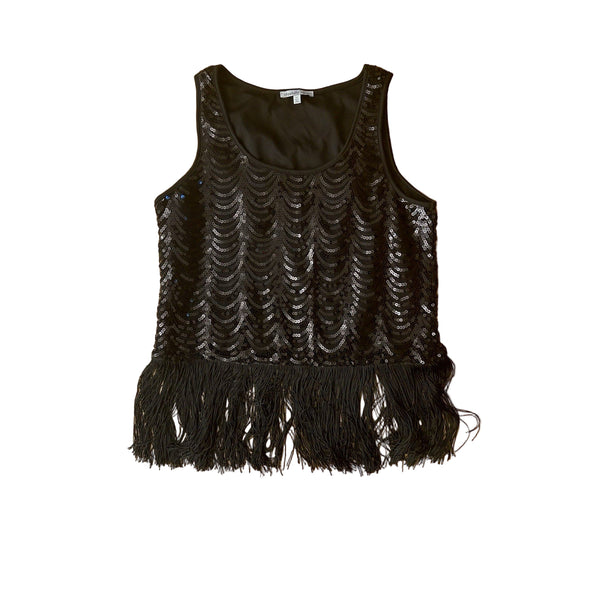 VTG Charlotte Russe Women’s Black Fringe Y2K Flapper Tank Top Medium