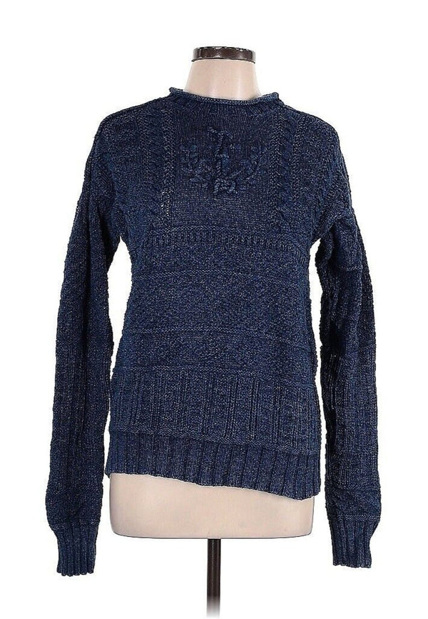 VTG Polo Ralph Lauren Women's Blue Nautical Cotton Knit Sweater with Rolled Neck – Large