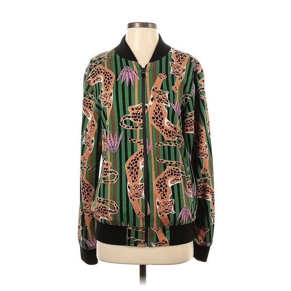 Akewa African Handmade Bomber Jacket Jungle Leopard Green Stripe Small